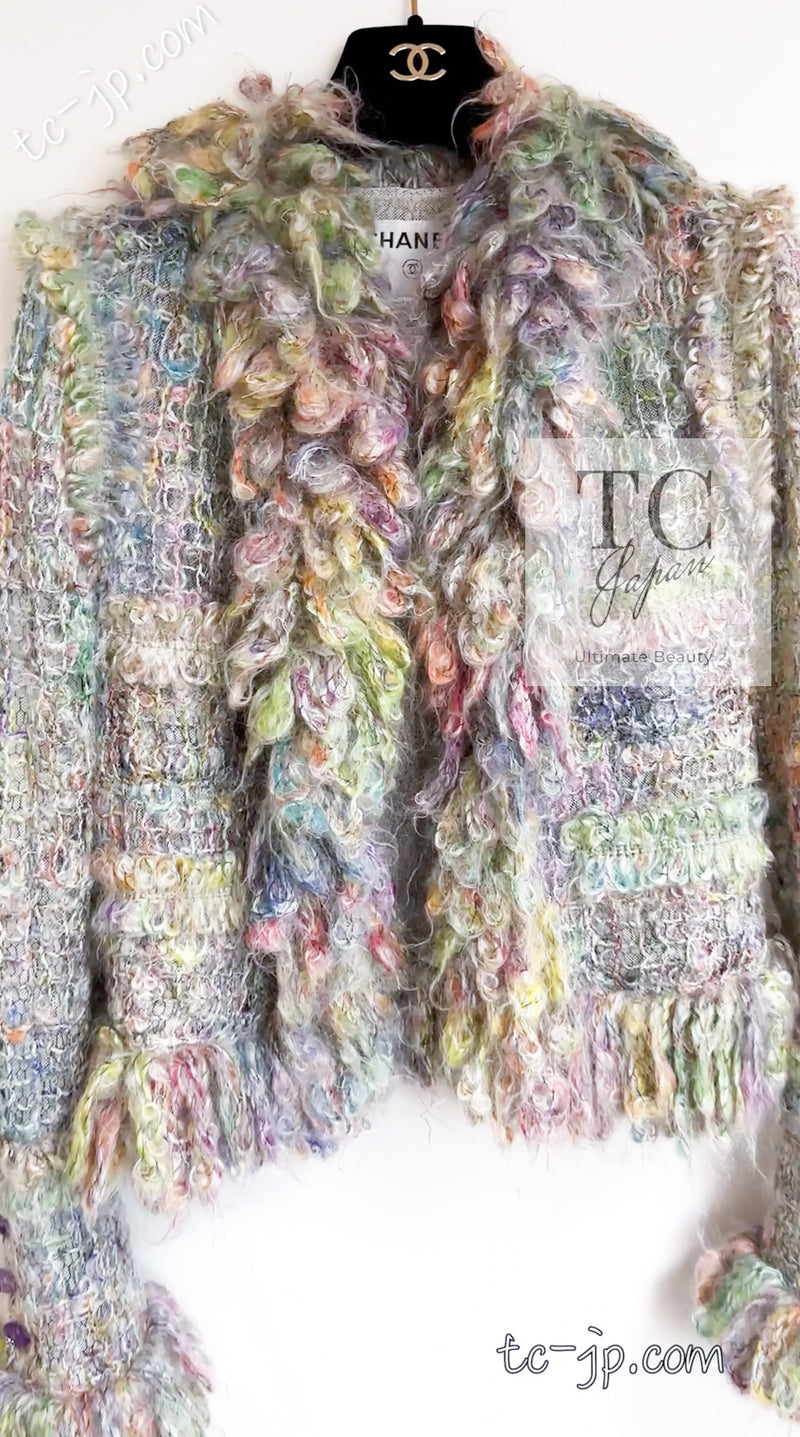 CHANEL 03A Green Multicolor Mohair Wool Jacket 36 38 シャネル グリーン マルチカラー モヘア ウール プードル ジャケット 即発
