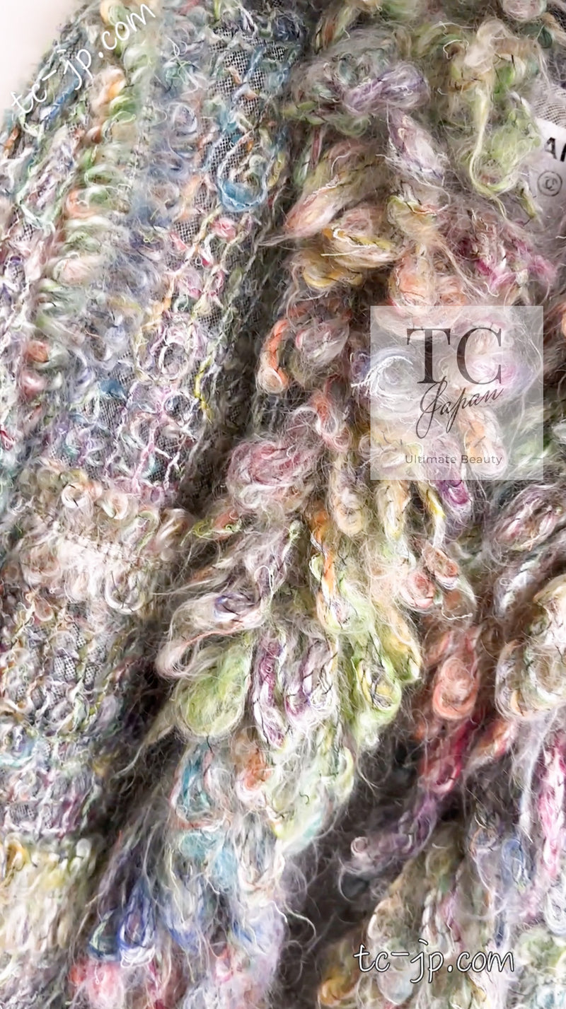 CHANEL 03A Green Multicolor Mohair Wool Jacket 36 38 シャネル グリーン マルチカラー モヘア ウール プードル ジャケット 即発