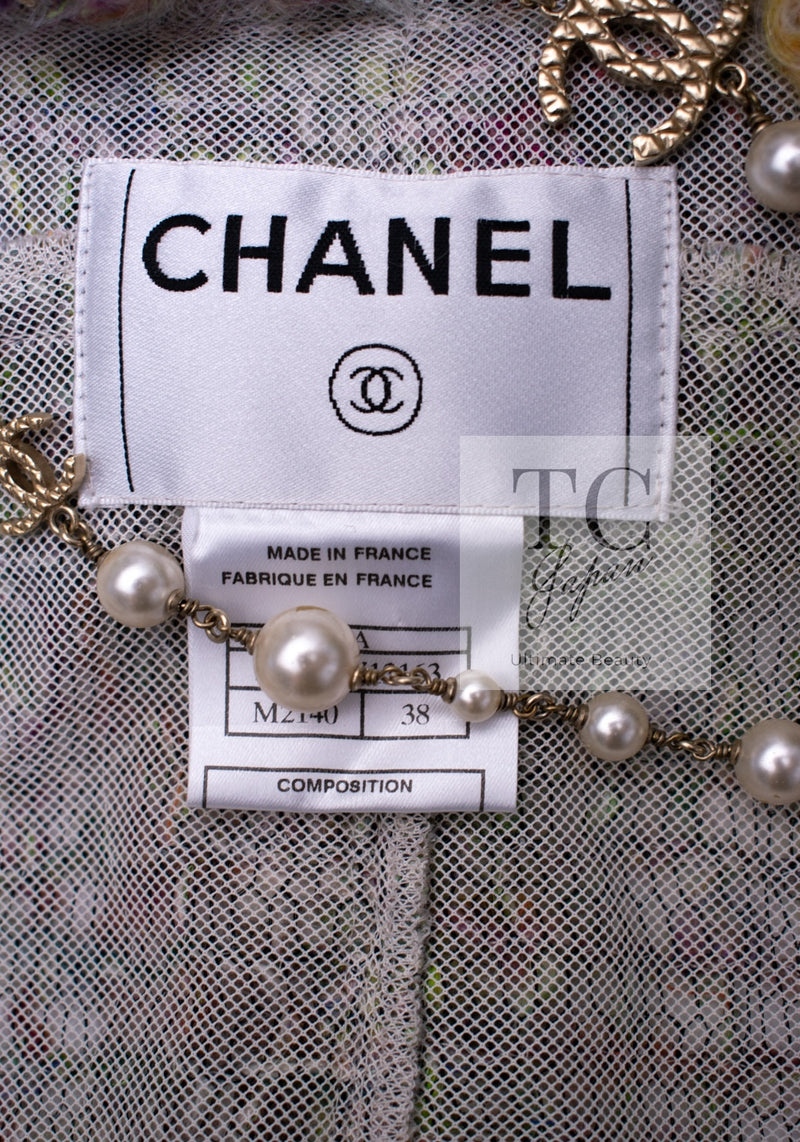 CHANEL 03A Green Multicolor Mohair Wool Jacket 36 38 シャネル グリーン マルチカラー モヘア ウール プードル ジャケット 即発