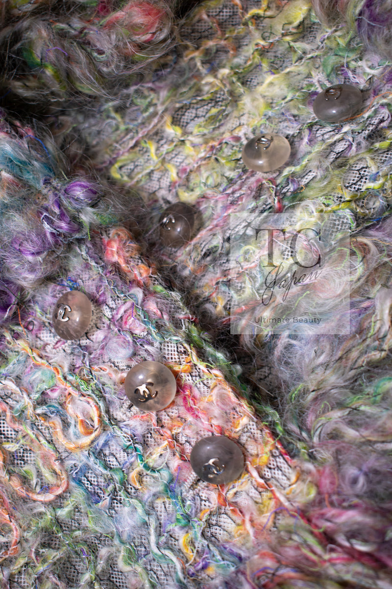 CHANEL 03A Green Multicolor Mohair Wool Jacket 36 38 シャネル グリーン マルチカラー モヘア ウール プードル ジャケット 即発
