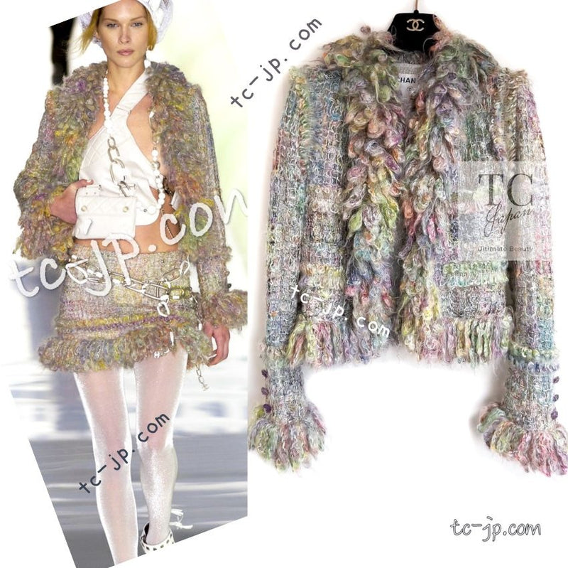 CHANEL 03A Green Multicolor Mohair Wool Jacket 38 シャネル グリーン マルチカラー モヘア ウール プードル ジャケット 即発