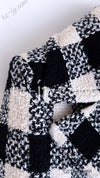 CHANEL 16PF Ivory Black Wool Silk Double Tweed Coat 38 40 シャネル アイボリー ブラック ウール シルク チェック ツイード コート メンズも！即発