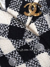 CHANEL 16PF Ivory Black Wool Silk Double Tweed Coat 38 40 シャネル アイボリー ブラック ウール シルク チェック ツイード コート メンズも！即発