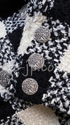 CHANEL 16PF Ivory Black Wool Silk Double Tweed Coat 38 40 シャネル アイボリー ブラック ウール シルク チェック ツイード コート メンズも！即発