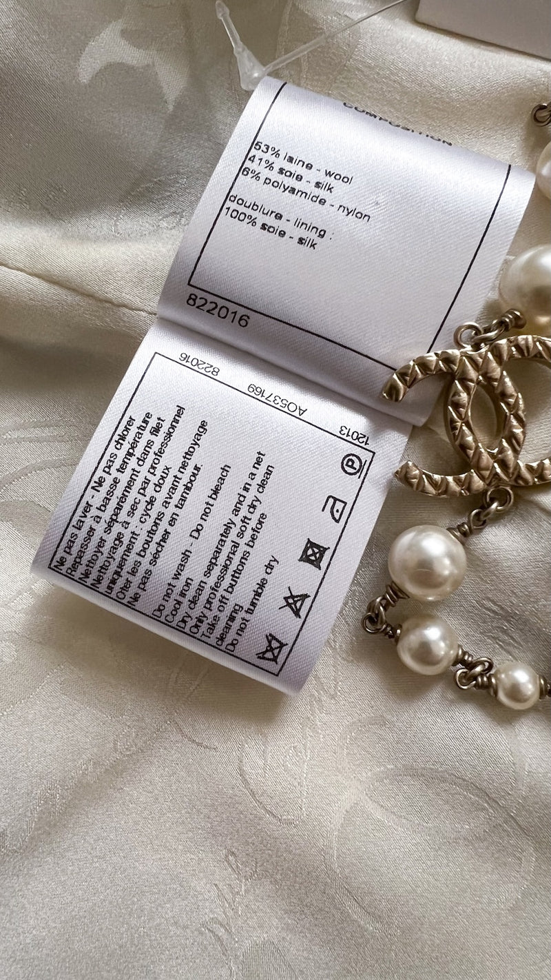 CHANEL 16PF Ivory Black Wool Silk Double Tweed Coat 38 40 シャネル アイボリー ブラック ウール シルク チェック ツイード コート メンズも！即発