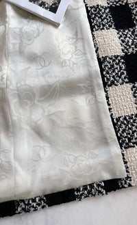 CHANEL 16PF Ivory Black Wool Silk Double Tweed Coat 38 40 シャネル アイボリー ブラック ウール シルク チェック ツイード コート メンズも！即発