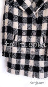 CHANEL 16PF Ivory Black Wool Silk Double Tweed Coat 38 40 シャネル アイボリー ブラック ウール シルク チェック ツイード コート メンズも！即発