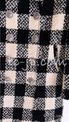 CHANEL 16PF Ivory Black Wool Silk Double Tweed Coat 38 40 シャネル アイボリー ブラック ウール シルク チェック ツイード コート メンズも！即発