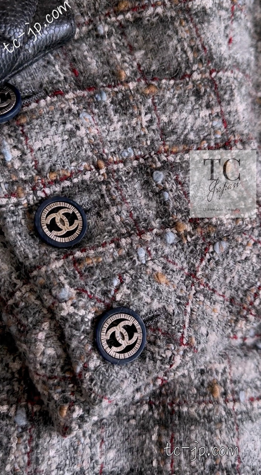 CHANEL 13B Gray Brown Chain Trimming Tweed Dress Coat 34 36 シャネル グレー ブラウン チェーン トリミング ワンピース コート 即発