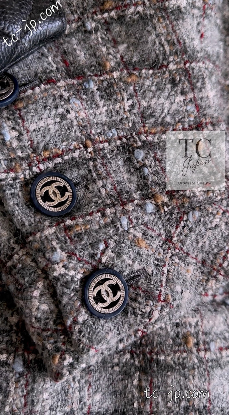 CHANEL 13B Gray Brown Chain Trimming Tweed Dress Coat 34 36 シャネル グレー ブラウン チェーン トリミング ワンピース コート 即発