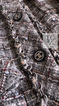 CHANEL 13B Gray Brown Chain Trimming Tweed Dress Coat 34 36 シャネル グレー ブラウン チェーン トリミング ワンピース コート 即発