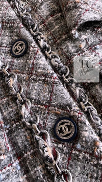 CHANEL 13B Gray Brown Chain Trimming Tweed Dress Coat 34 36 シャネル グレー ブラウン チェーン トリミング ワンピース コート 即発