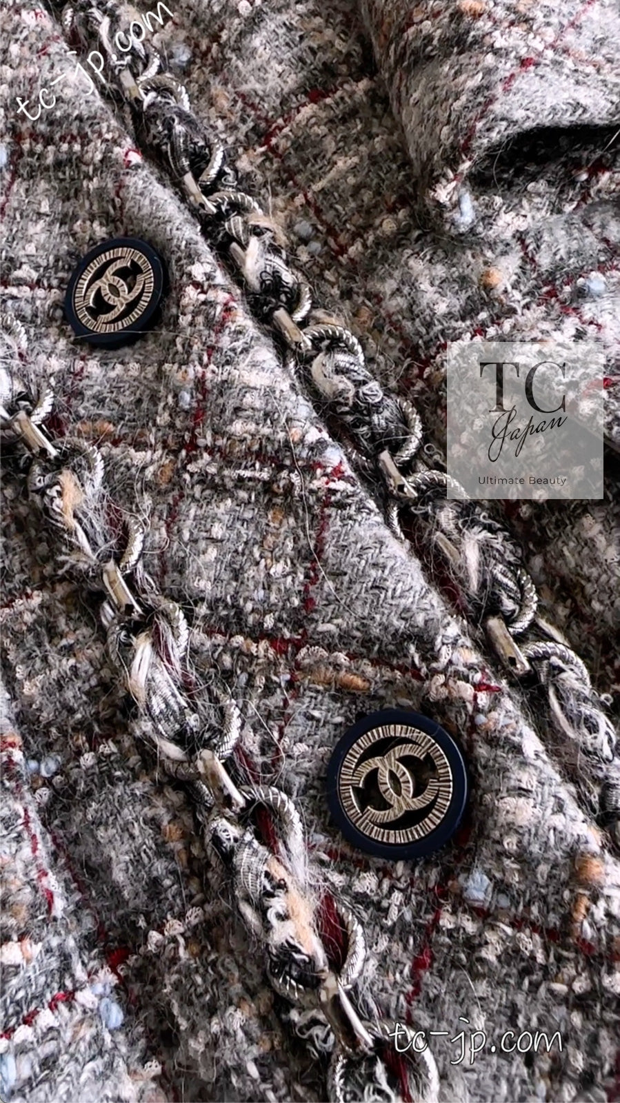 CHANEL 13B Gray Brown Chain Trimming Tweed Dress Coat 34 36 シャネル グレー ブラウン チェーン トリミング ワンピース コート 即発