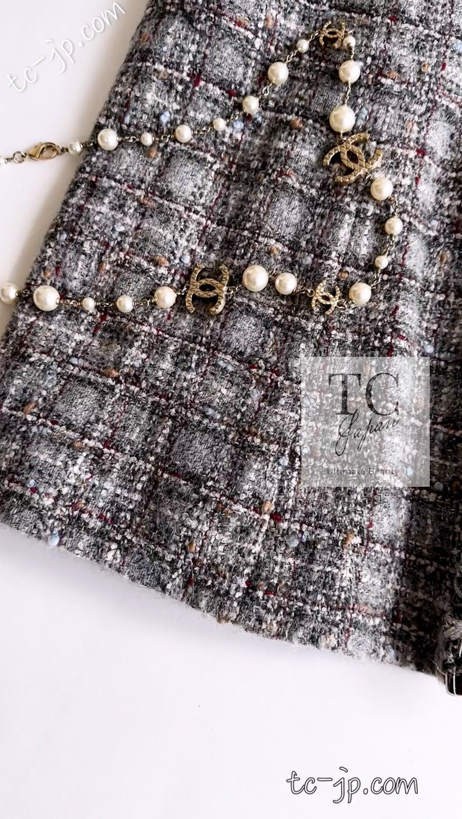 CHANEL 13B Gray Brown Chain Trimming Tweed Dress Coat 34 36 シャネル グレー ブラウン チェーン トリミング ワンピース コート 即発