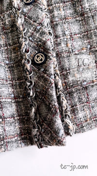 CHANEL 13B Gray Brown Chain Trimming Tweed Dress Coat 34 36 シャネル グレー ブラウン チェーン トリミング ワンピース コート 即発