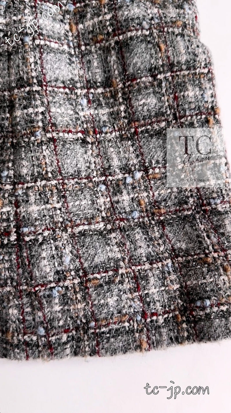 CHANEL 13B Gray Brown Chain Trimming Tweed Dress Coat 34 36 シャネル グレー ブラウン チェーン トリミング ワンピース コート 即発