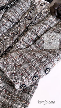CHANEL 13B Gray Brown Chain Trimming Tweed Dress Coat 34 36 シャネル グレー ブラウン チェーン トリミング ワンピース コート 即発