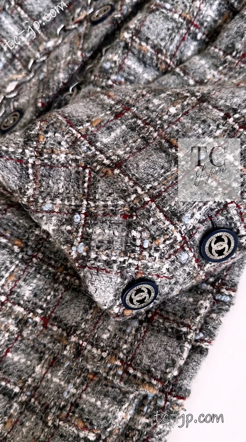 CHANEL 13B Gray Brown Chain Trimming Tweed Dress Coat 34 36 シャネル グレー ブラウン チェーン トリミング ワンピース コート 即発