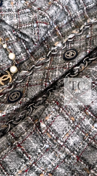 CHANEL 13B Gray Brown Chain Trimming Tweed Dress Coat 34 36 シャネル グレー ブラウン チェーン トリミング ワンピース コート 即発