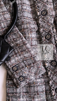 CHANEL 13B Gray Brown Chain Trimming Tweed Dress Coat 34 36 シャネル グレー ブラウン チェーン トリミング ワンピース コート 即発