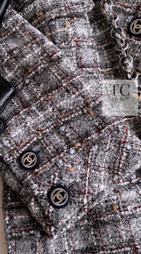 CHANEL 13B Gray Brown Chain Trimming Tweed Dress Coat 34 36 シャネル グレー ブラウン チェーン トリミング ワンピース コート 即発