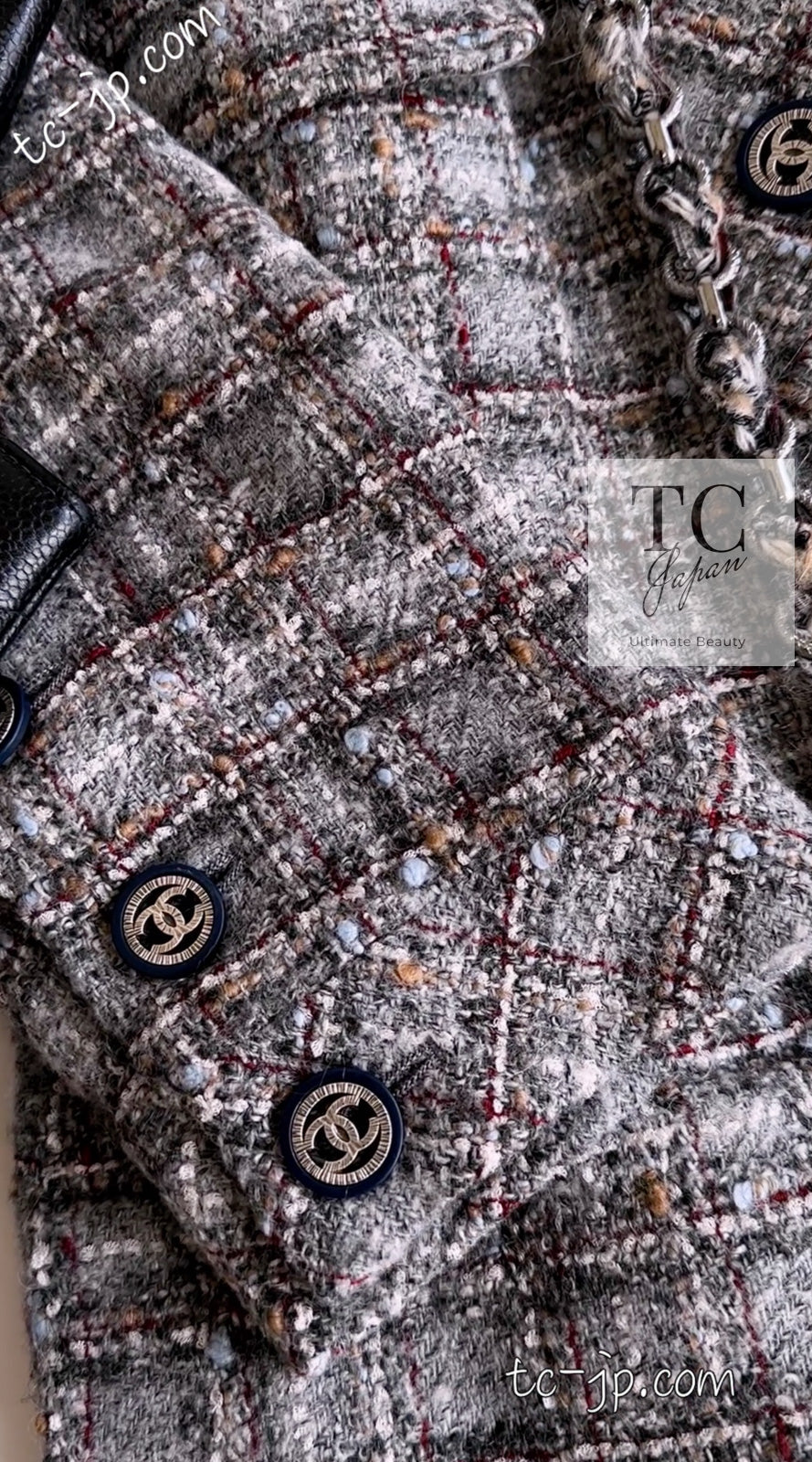 CHANEL 13B Gray Brown Chain Trimming Tweed Dress Coat 34 36 シャネル グレー ブラウン チェーン トリミング ワンピース コート 即発