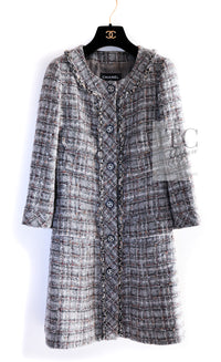 CHANEL 13B Gray Brown Chain Trimming Tweed Dress Coat 34 36 シャネル グレー ブラウン チェーン トリミング ワンピース コート 即発