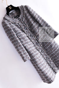 CHANEL 13B Gray Brown Chain Trimming Tweed Dress Coat 34 36 シャネル グレー ブラウン チェーン トリミング ワンピース コート 即発