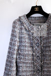 CHANEL 13B Gray Brown Chain Trimming Tweed Dress Coat 34 36 シャネル グレー ブラウン チェーン トリミング ワンピース コート 即発