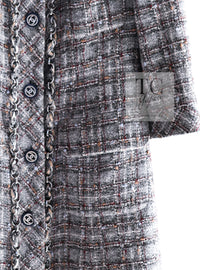 CHANEL 13B Gray Brown Chain Trimming Tweed Dress Coat 34 36 シャネル グレー ブラウン チェーン トリミング ワンピース コート 即発