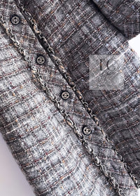 CHANEL 13B Gray Brown Chain Trimming Tweed Dress Coat 34 36 シャネル グレー ブラウン チェーン トリミング ワンピース コート 即発