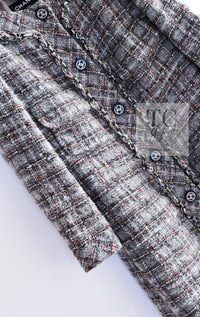 CHANEL 13B Gray Brown Chain Trimming Tweed Dress Coat 34 36 シャネル グレー ブラウン チェーン トリミング ワンピース コート 即発
