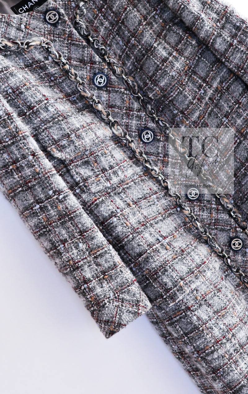 CHANEL 13B Gray Brown Chain Trimming Tweed Dress Coat 34 36 シャネル グレー ブラウン チェーン トリミング ワンピース コート 即発