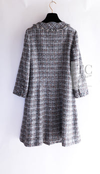 CHANEL 13B Gray Brown Chain Trimming Tweed Dress Coat 34 36 シャネル グレー ブラウン チェーン トリミング ワンピース コート 即発