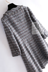 CHANEL 13B Gray Brown Chain Trimming Tweed Dress Coat 34 36 シャネル グレー ブラウン チェーン トリミング ワンピース コート 即発