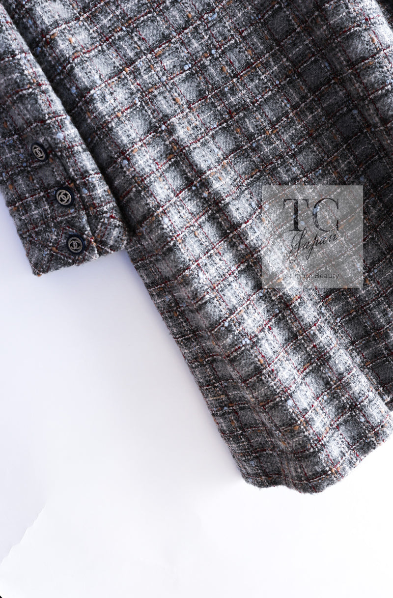 CHANEL 13B Gray Brown Chain Trimming Tweed Dress Coat 34 36 シャネル グレー ブラウン チェーン トリミング ワンピース コート 即発