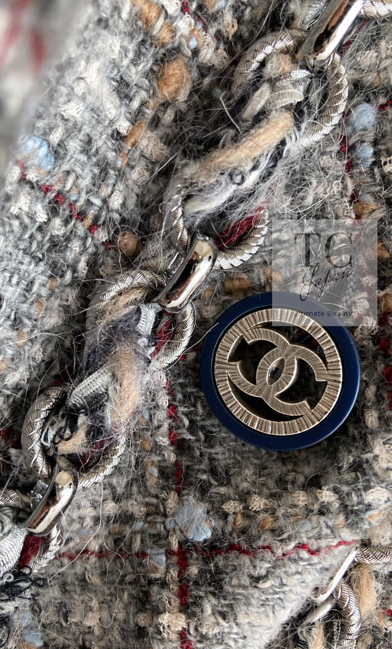 CHANEL 13B Gray Brown Chain Trimming Tweed Dress Coat 34 36 シャネル グレー ブラウン チェーン トリミング ワンピース コート 即発