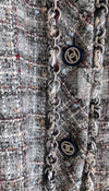 CHANEL 13B Gray Brown Chain Trimming Tweed Dress Coat 34 36 シャネル グレー ブラウン チェーン トリミング ワンピース コート 即発