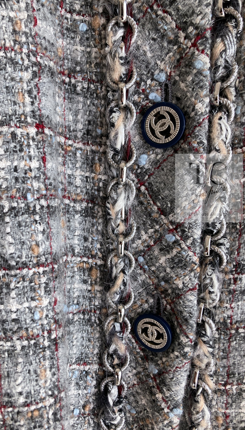 CHANEL 13B Gray Brown Chain Trimming Tweed Dress Coat 34 36 シャネル グレー ブラウン チェーン トリミング ワンピース コート 即発