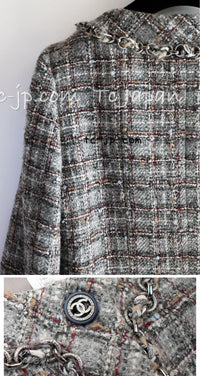 CHANEL 13B Gray Brown Chain Trimming Tweed Dress Coat 34 36 シャネル グレー ブラウン チェーン トリミング ワンピース コート 即発