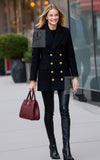 CHANEL 16PF Black Cashmere Gold Logo Button Double Coat 42 44 シャネル ブラック カシミア ゴールド ロゴ ボタン ダブル ピーコート 即発