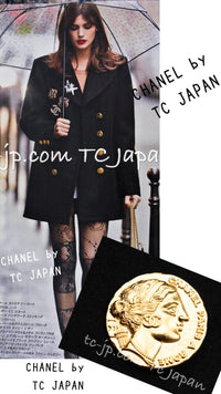 CHANEL 16PF Black Cashmere Gold Logo Button Double Coat 42 44 シャネル ブラック カシミア ゴールド ロゴ ボタン ダブル ピーコート 即発