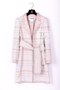 CHANEL 04S Ivory Beige Pink Cotton Tweed Coat 38 40 シャネル 生成り ベージュ ピンク コットン ツイード コート 即発