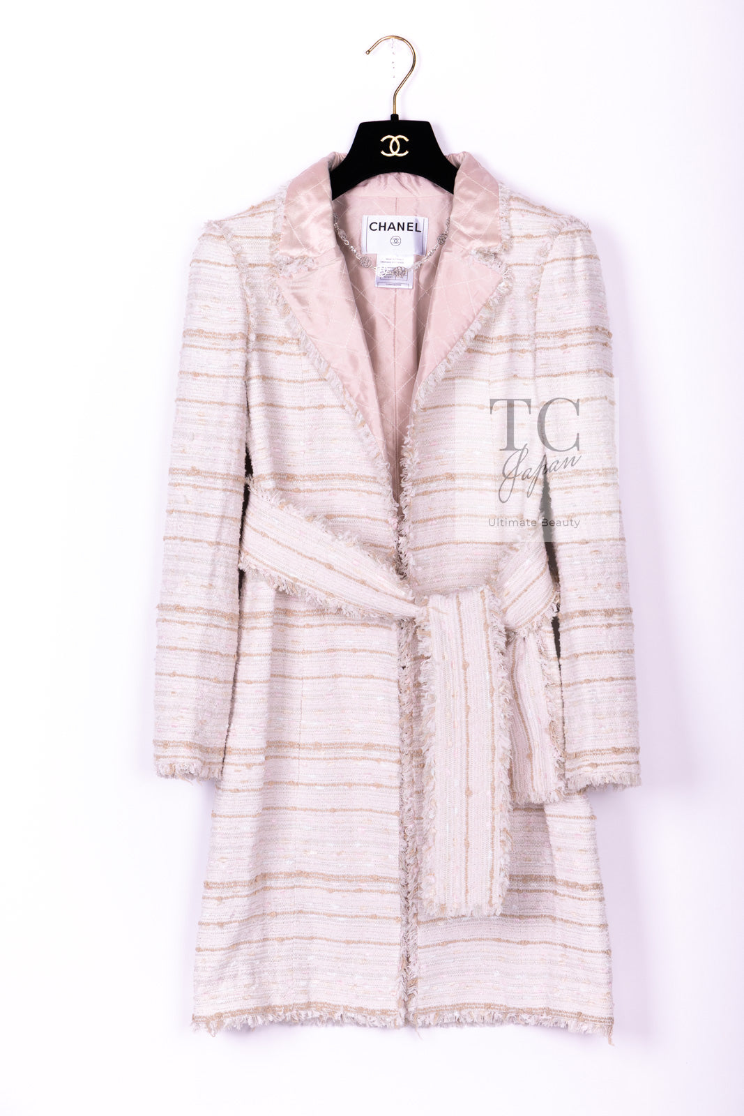 CHANEL 04S Ivory Beige Pink Cotton Tweed Coat 38 40 シャネル 生成り ベージュ ピンク コットン ツイード コート 即発