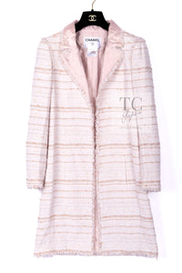 CHANEL 04S Ivory Beige Pink Cotton Tweed Coat 38 40 シャネル 生成り ベージュ ピンク コットン ツイード コート 即発
