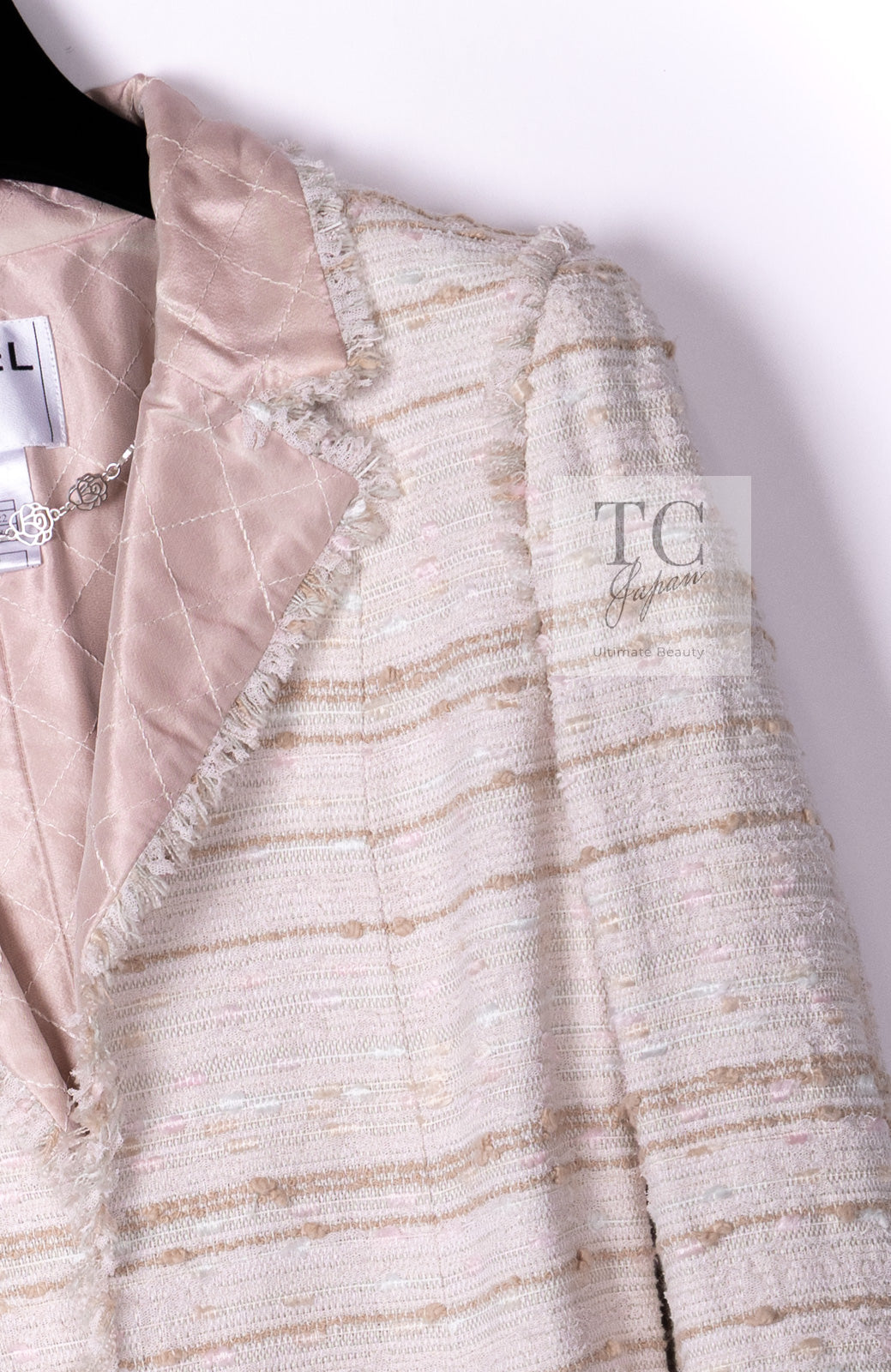 CHANEL 04S Ivory Beige Pink Cotton Tweed Coat 38 40 シャネル 生成り ベージュ ピンク コットン ツイード コート 即発