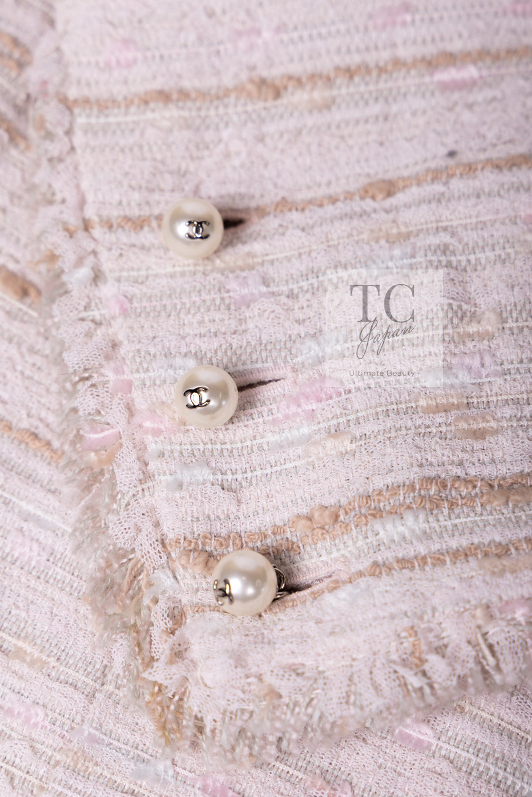 CHANEL 04S Ivory Beige Pink Cotton Tweed Coat 38 40 シャネル 生成り ベージュ ピンク コットン ツイード コート 即発