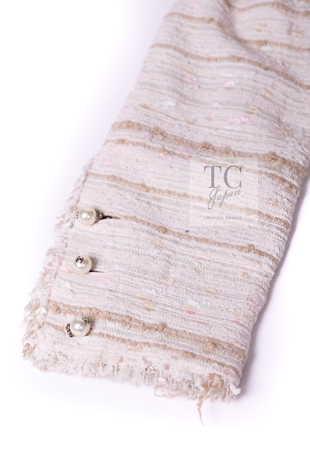 CHANEL 04S Ivory Beige Pink Cotton Tweed Coat 38 40 シャネル 生成り ベージュ ピンク コットン ツイード コート 即発