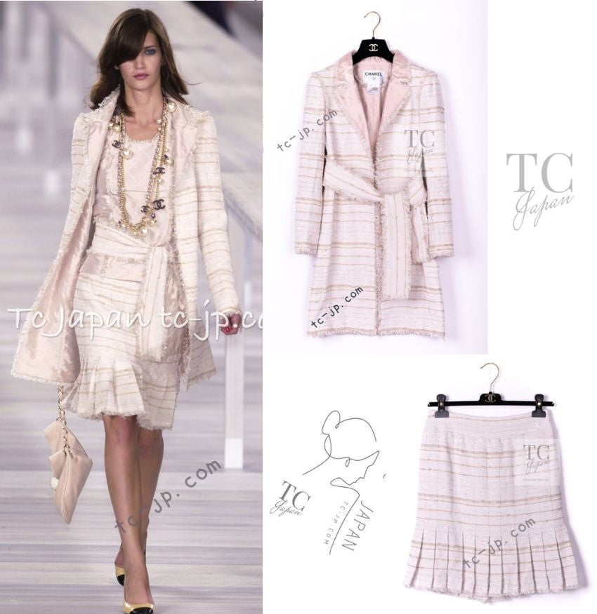 CHANEL 04S Ivory Beige Pink Cotton Tweed Coat 38 40 シャネル 生成り ベージュ ピンク コットン ツイード コート 即発