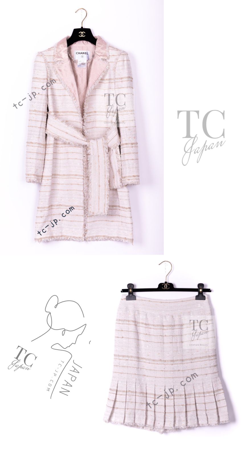 CHANEL 04S Ivory Beige Pink Cotton Tweed Coat 38 40 シャネル 生成り ベージュ ピンク コットン ツイード コート 即発